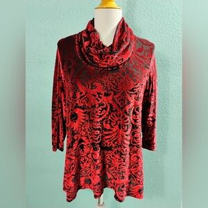Ruby Rd. Pertite Size PM Petite Medium Red Black Velvet Top Cowl Neck